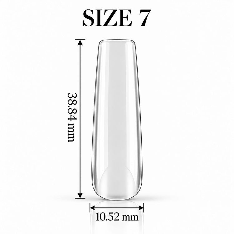 Nail Success Australia Square Long soft gel tip, size 7, clear, 38.84 mm long x 10.52 mm wide