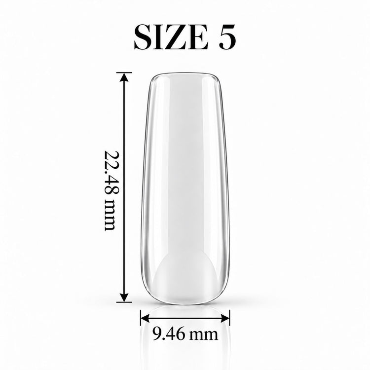 Nail Success Australia Square Medium soft gel tip, size 5, clear, 22.48 mm long x 9.46 mm wide
