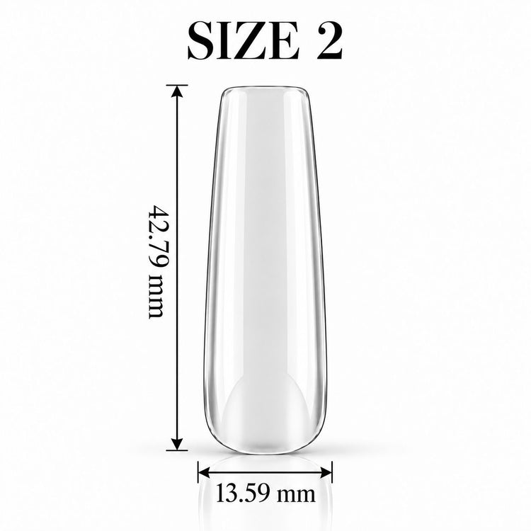 Nail Success Australia Square Long soft gel tip, size 2, clear, 42.79 mm long x 13.59 mm wide