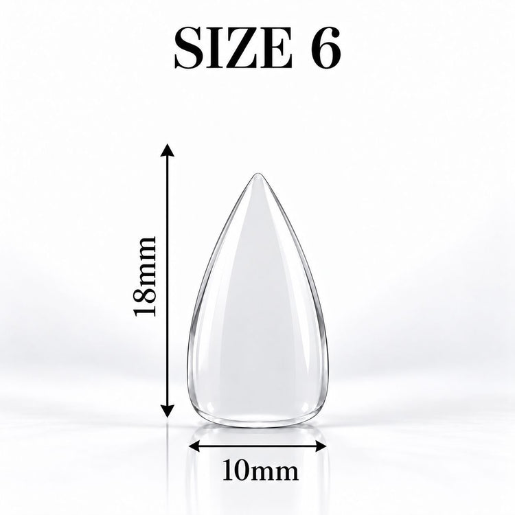 Nail Success Australia Stiletto Short soft gel tip, size 6, clear, 18 mm long x 10 mm wide