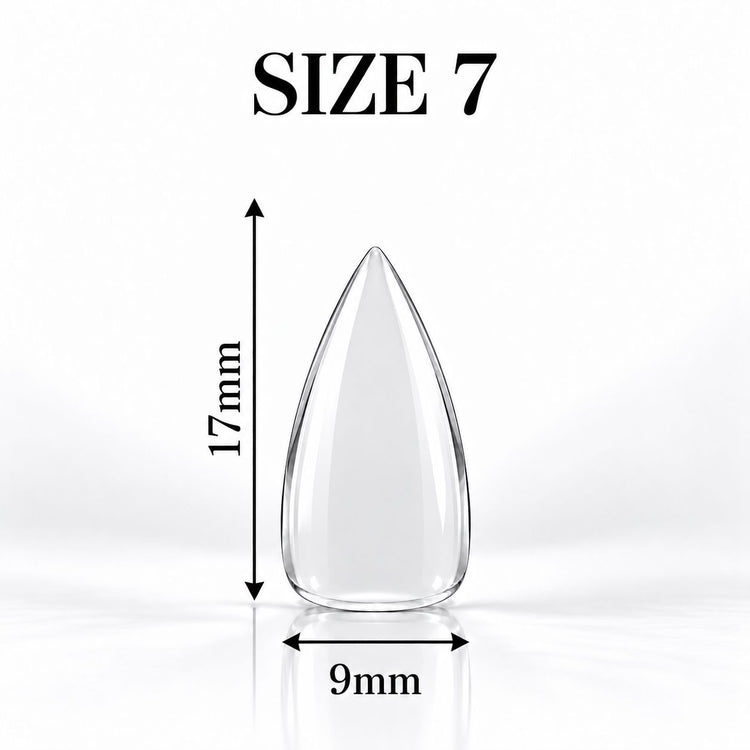 Nail Success Australia Stiletto Short soft gel tip, size 7, clear, 17 mm long x 9 mm wide