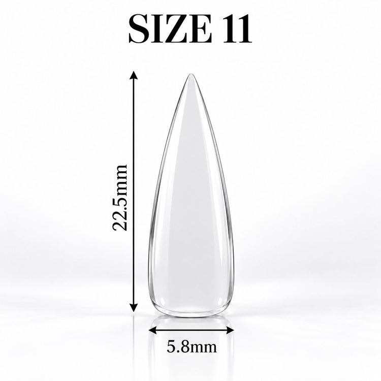 Nail Success Australia Stiletto Medium soft gel tip, size 11, clear, 22.5 mm long x 5.8 mm wide