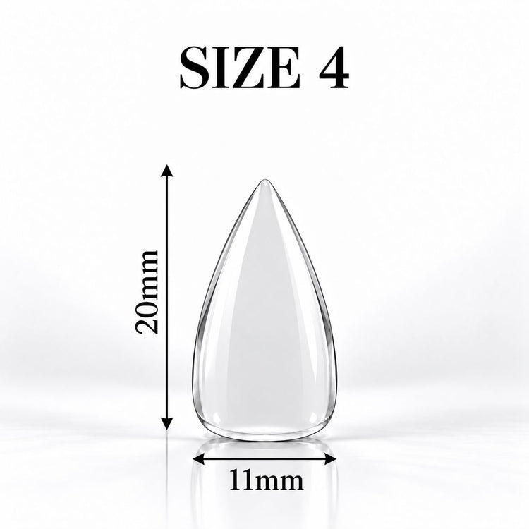 Nail Success Australia Stiletto Short soft gel tip, size 4, clear, 20 mm long x 11 mm wide