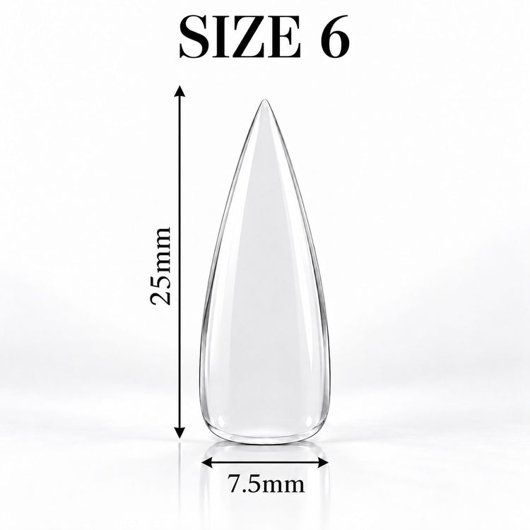 Nail Success Australia Stiletto Medium soft gel tip, size 6, clear, 25 mm long x 7.5 mm wide