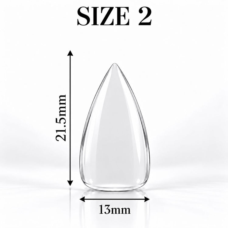Nail Success Australia Stiletto Short soft gel tip, size 2, clear, 21.5 mm long x 13 mm wide