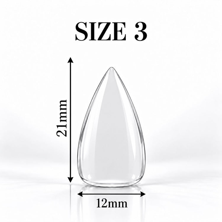 Nail Success Australia Stiletto Short soft gel tip, size 3, clear, 21 mm long x 12 mm wide