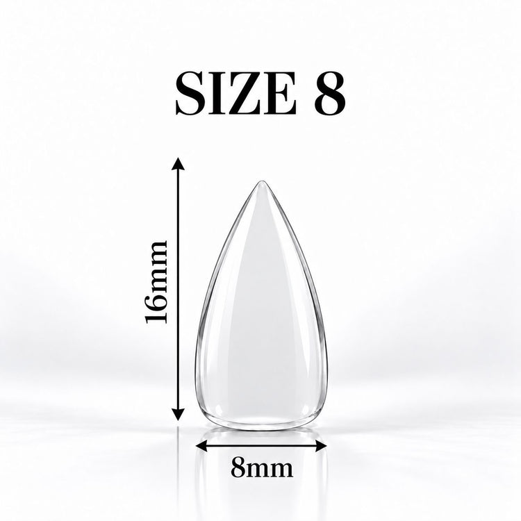 Nail Success Australia Stiletto Short soft gel tip, size 8, clear, 16 mm long x 8 mm wide