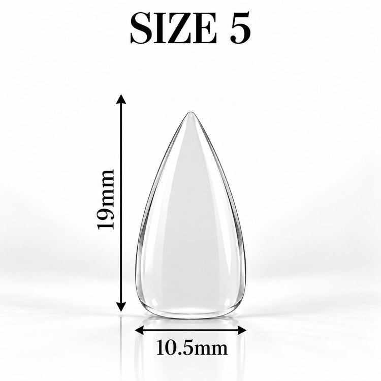 Nail Success Australia Stiletto Short soft gel tip, size 5, clear, 19 mm long x 10.5 mm wide
