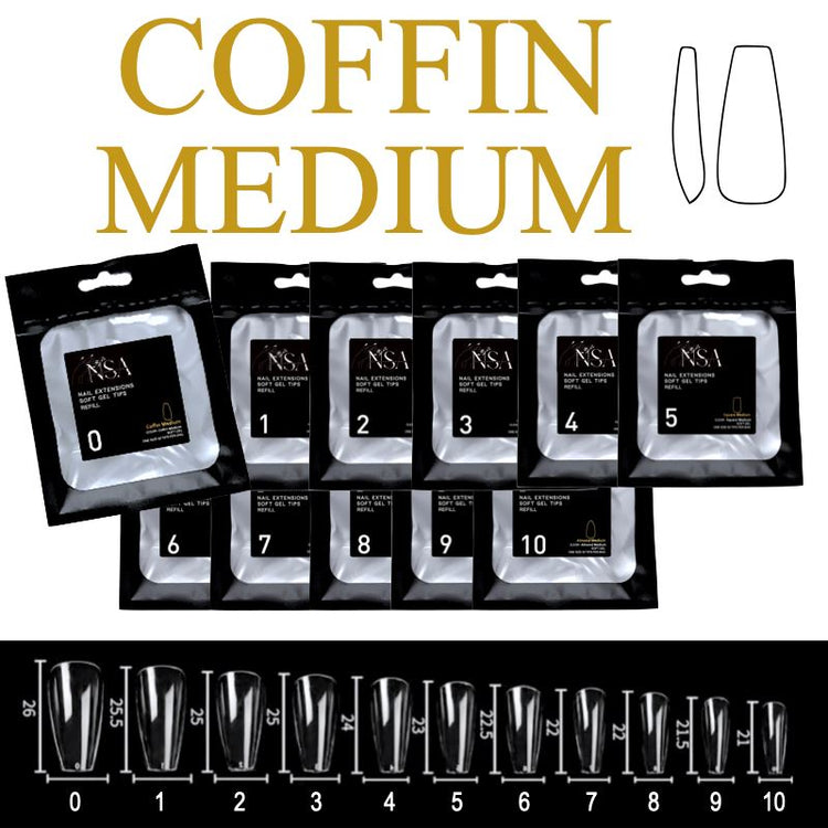 Soft Gel Tips Individual Refill Sizes 50pcs - CoffinCoffin MediumAll Sizes Coffin Medium(0 to 10)