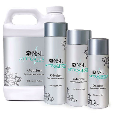 NSI Attraction Odorless Nail Liquid—spa odorless acrylic monomer set, 60 mL, 120 mL, 237 mL, 946 mL bottles