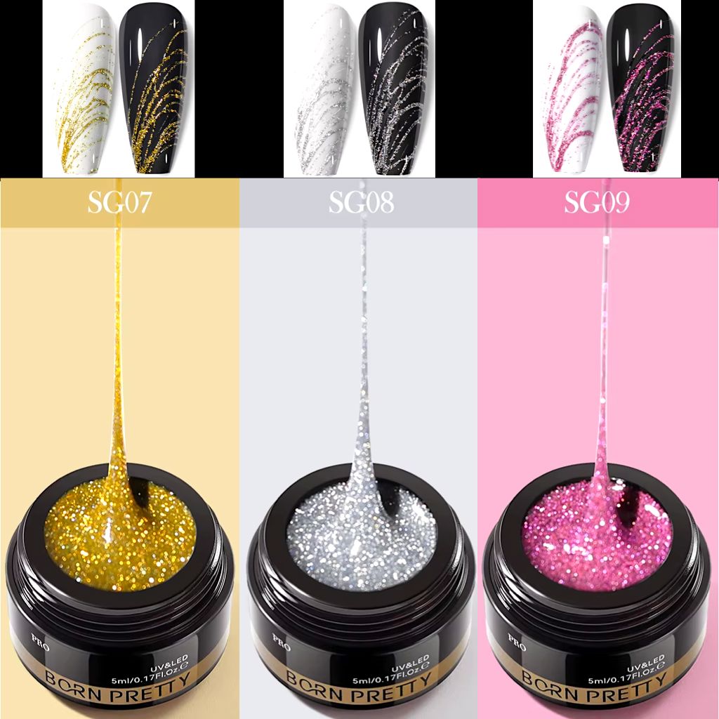 LED nail art liner gel, 5ml pots with swatches
