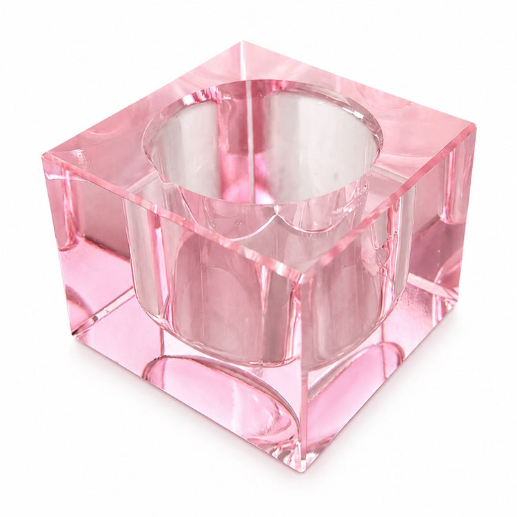 Translucent pink 30ml square jar shown open from above with a 4 cm internal well, NSI Australia