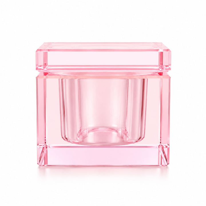 Translucent pink 30ml square jar for storing acrylic powder, nail glitter and nail art, NSI Australia