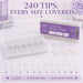 Square Nail Tips 240 pieces tray with tips organised by size