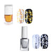 Gold and silver nail art stamping polish duo with floral stamped nail designs on white, black and silver nail tips for detailed manicure art