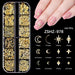 Gold stars and moon nail art charms set with celestial designs and pink manicure sample