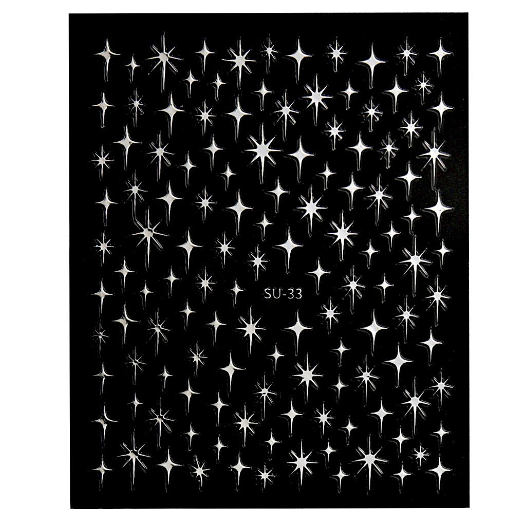 Silver star nail art stickers — SU-33 sheet for manicures – NSI Australia