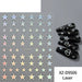 Laser Star Nail Art Sticker XZ-D9506 sheet with holographic star designs and black manicure samples
