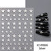 Silver Star Nail Art Sticker XZ-D9506 sheet with metallic silver star designs and black manicure samples