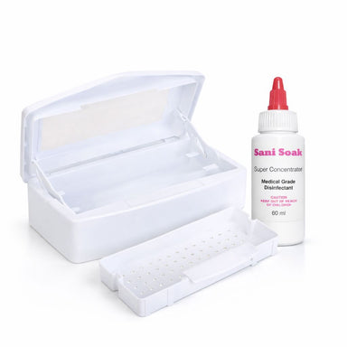 Steriliser tray with removable basket and Sani Soak concentrated disinfectant 60ml