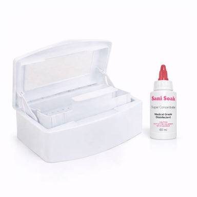 Steriliser tray with basket insert and Sani Soak concentrated disinfectant 60ml
