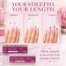 Stiletto Nail Tips trimmed to short, medium and long lengths showing customisable stiletto nail extensions