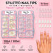 Stiletto nail tips in clear and natural, 10 sizes from 0 to 9, in 100ct and 300ct trays