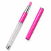 Pink crystal-handled stone cuticle file pen shown with the cap removed, revealing the pink abrasive tip on a light gray background