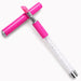 Pink crystal-handled stone cuticle file pen with cap removed, showing the pink abrasive tip on a light gray background