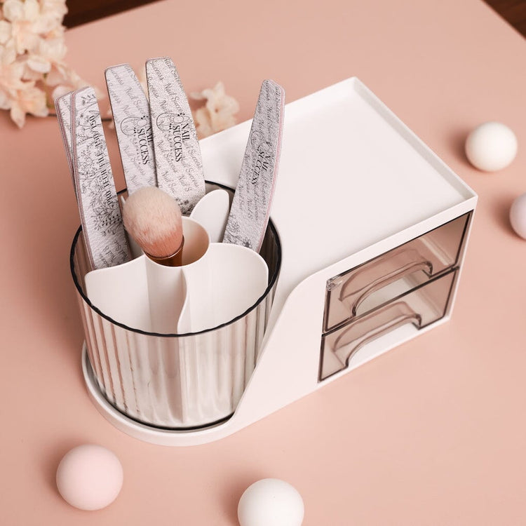 Storage Box with Rotating Storage and DrawsWhite