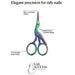 Rainbow stork nail scissors product benefits showing slim controlled blades, stork-inspired design and comfortable finger loops, NSI Australia
