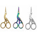 Gold, rainbow and silver stork nail scissors displayed together on white background, NSI Australia