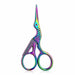 Rainbow stork nail scissors with metallic finish, shown from reverse side for manicure trimming, NSI Australia