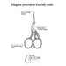 Silver stork nail scissors product benefits showing slim controlled blades, stork-inspired design and comfortable finger loops, NSI Australia