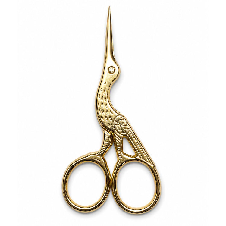 Gold stork scissors with pointed precision blades and decorative stork design, NSI Australia