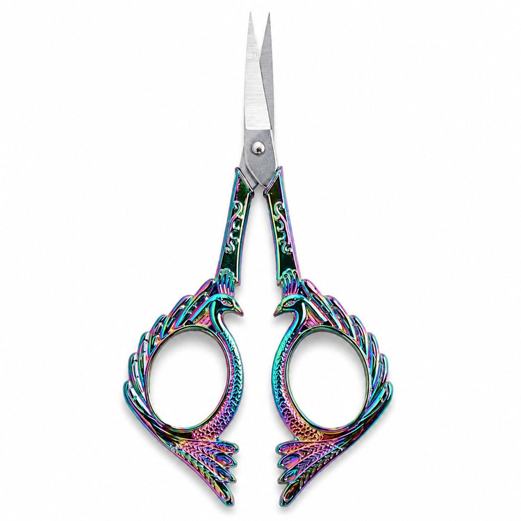 Rainbow stylish bird nail scissors with ornate iridescent handles and sharp manicure blades, NSI Australia
