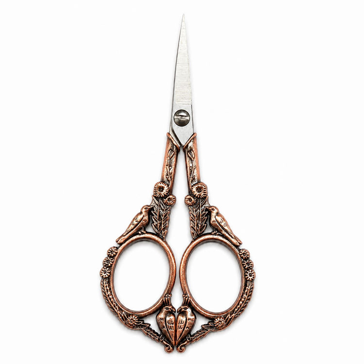 Copper stylish bird nail scissors with ornate bird floral handles and sharp manicure blades, NSI Australia