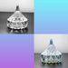 Stylish crystal dappen dish with lid, shown on blue, purple and black backgrounds