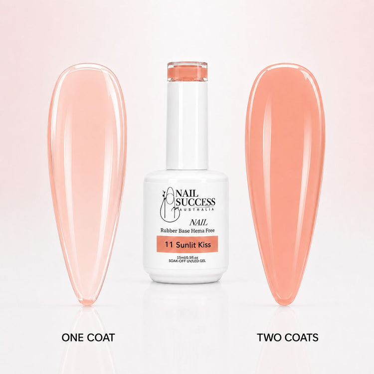 Sunlit Kiss Rubber Base Gel - one coat vs two coats comparison