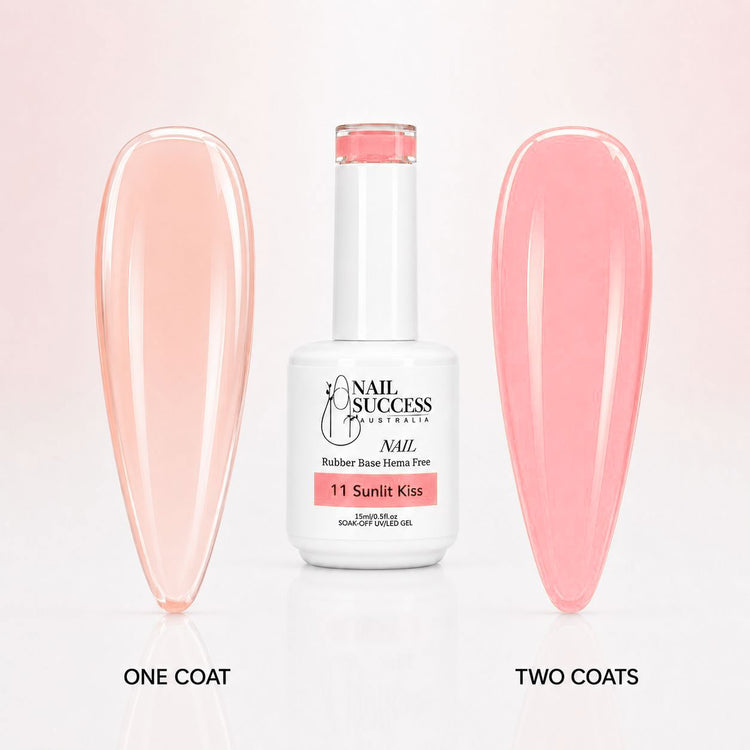 Sunlit Kiss Rubber Base Gel - one coat vs two coats comparison