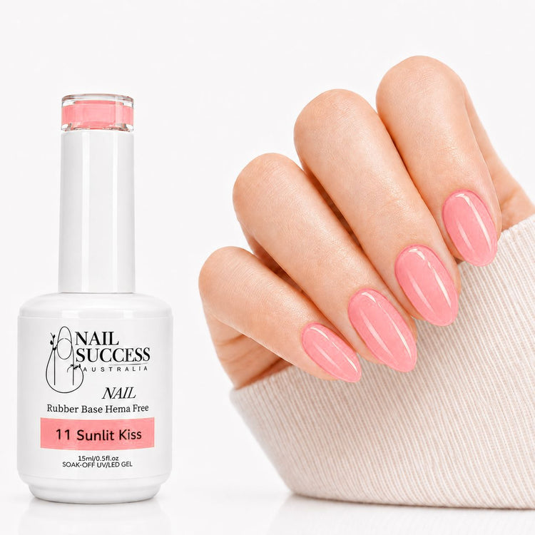 Sunlit Kiss Rubber Base Gel - natural nail result on hand