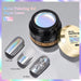 Born Pretty Super Laser 5 ml metal painting gel with gold lid, shown with silver holographic, French tip and 3D floral nail designs.
