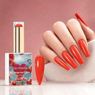 NSI Australia Tangerine Flame orange-red gel polish with glossy manicure and swatch, shade 07