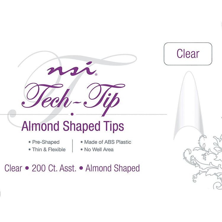 TECH-TIP Almond Clear Nail Tips Tray 200ct