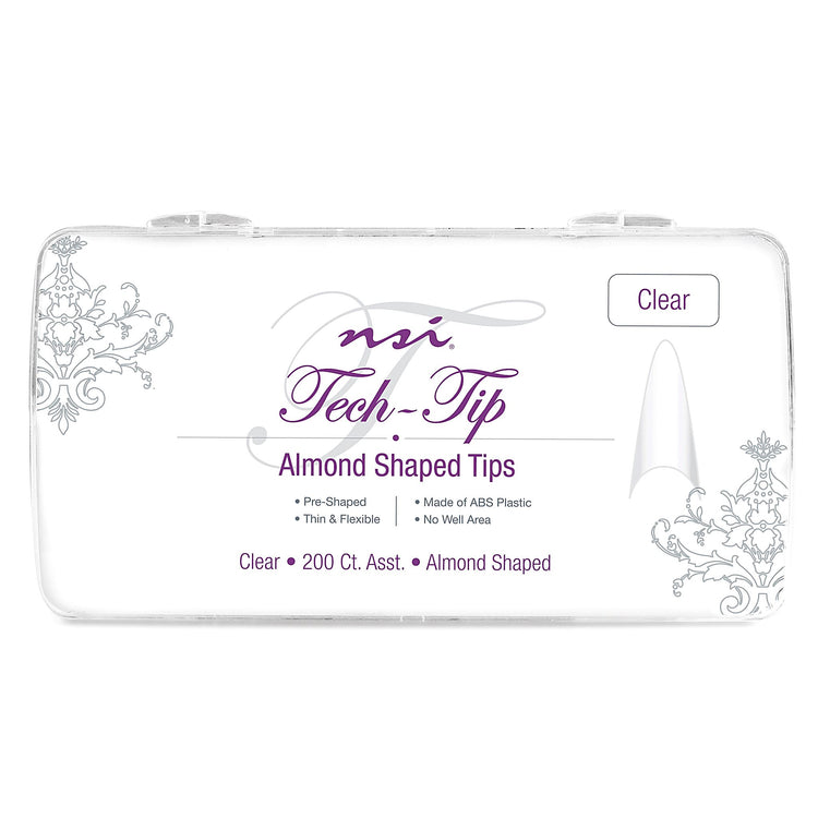 TECH-TIP Almond Clear Nail Tips Tray 200ct