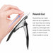 Black nail tip cutter demonstration showing how to make a round cut on an artificial nail tip at a 45-degree angle
