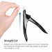Black nail tip cutter demonstration showing how to make a straight cut on an artificial nail tip