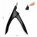 Black nail tip cutter with 122mm height and 87mm width, shown with close-up of artificial nail tip trimming
