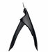 Black nail tip cutter shown from the side with open handles on a plain background