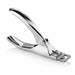 Stainless steel nail tip cutter infographic highlighting sharp straight cutting edge, polished silver finish and easy-squeeze grip design